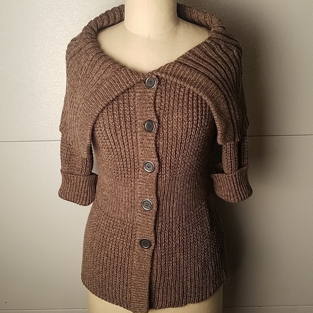 Kenneth Cole Brown Cream Knit Cardigan Sweater XS